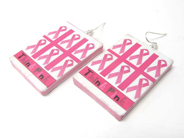 Paper art work wood earring - pink ribbon theme? - breast cancer awareness