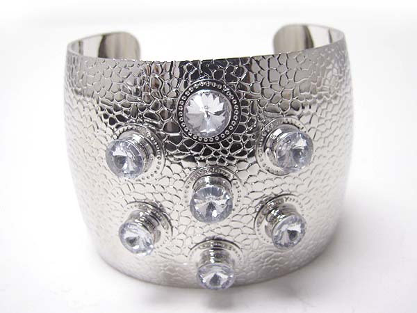 Architectural crystal stud metal cuff bangle