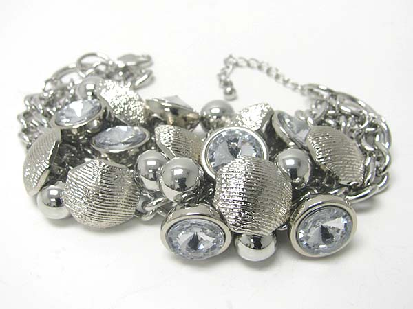 Crystal and chunky metal ball cluster link bracelet