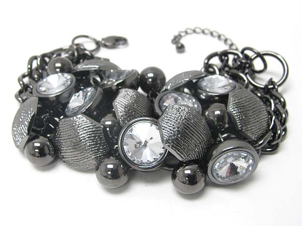 Crystal and chunky metal ball cluster link bracelet