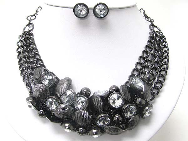 Crystal and chunky metal ball cluster necklace earring set?