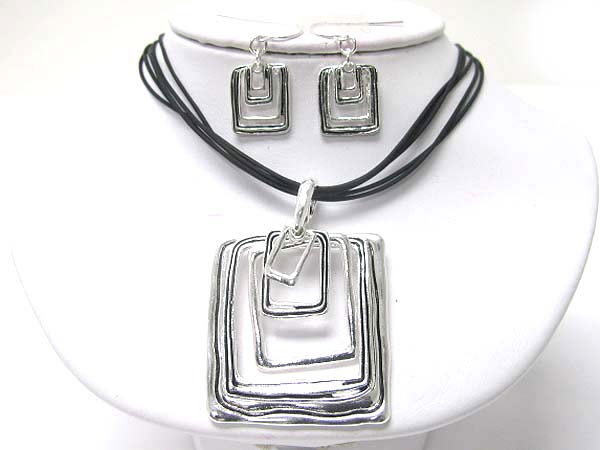 Multi metal square pendant necklace earring set