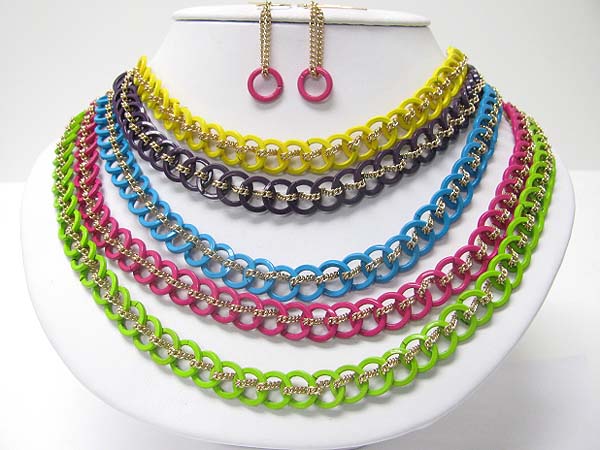 Multi row colored chain neckalce earring set?