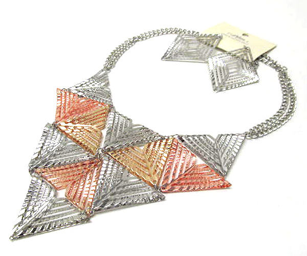 Metal multi fashion triangle patern chain necklace earring set