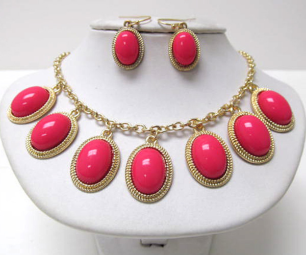 Multi colorful fashion oval acryl chain necklace earring set