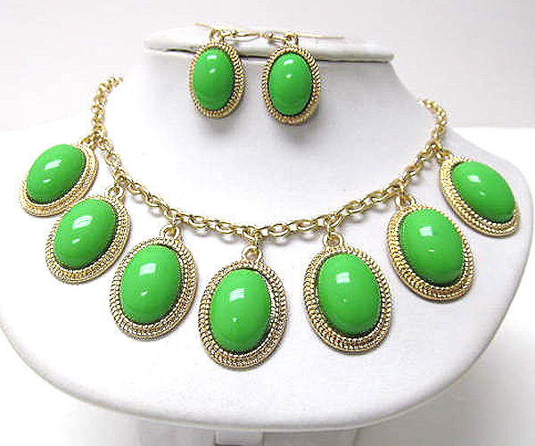 Multi colorful fashion oval acryl chain necklace earring set