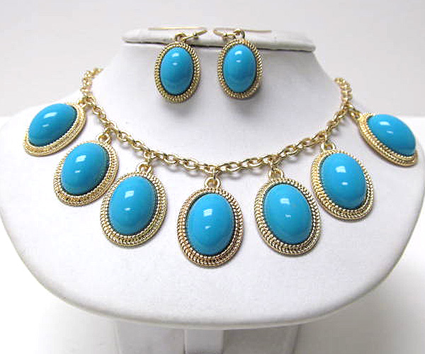 Multi colorful fashion oval acryl chain necklace earring set