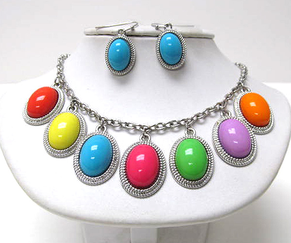 Multi colorful fashion oval acryl chain necklace earring set