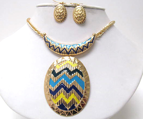 Metal oval fashion colorful designer style epoxy drop chain necklace earring