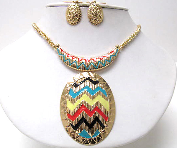 Metal oval fashion colorful designer style epoxy drop chain necklace earring