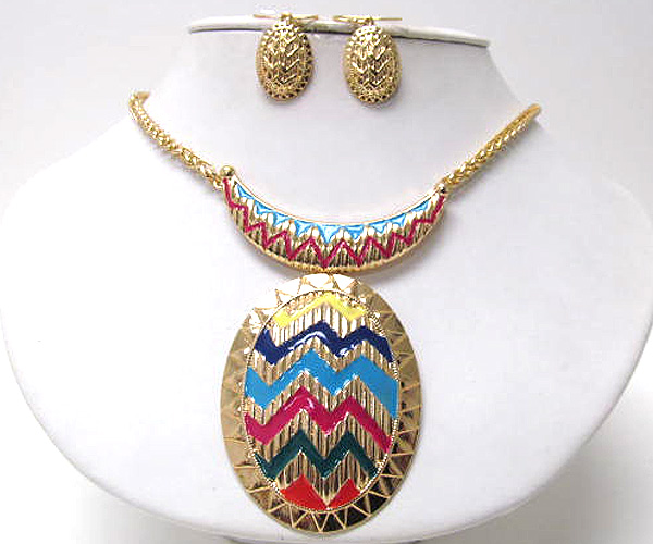 Metal oval fashion colorful designer style epoxy drop chain necklace earring