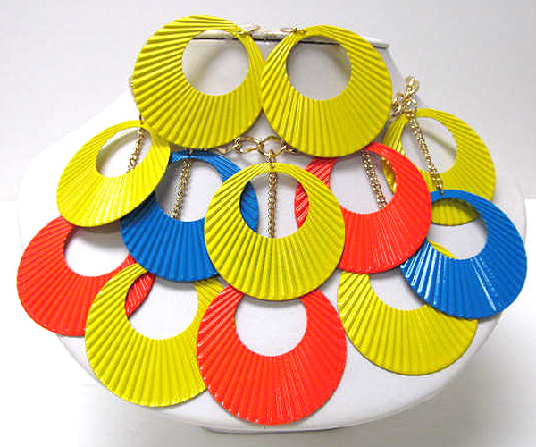 Round metal cut out fashion colorful disk chain necklace earring set