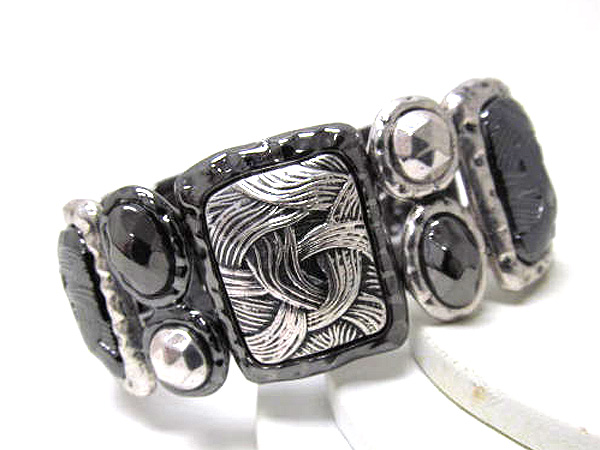 Art textured casting metal link stretch bracelet