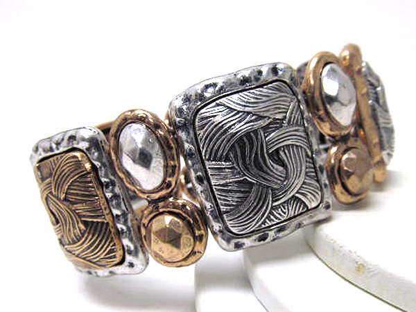 Art textured casting metal link stretch bracelet