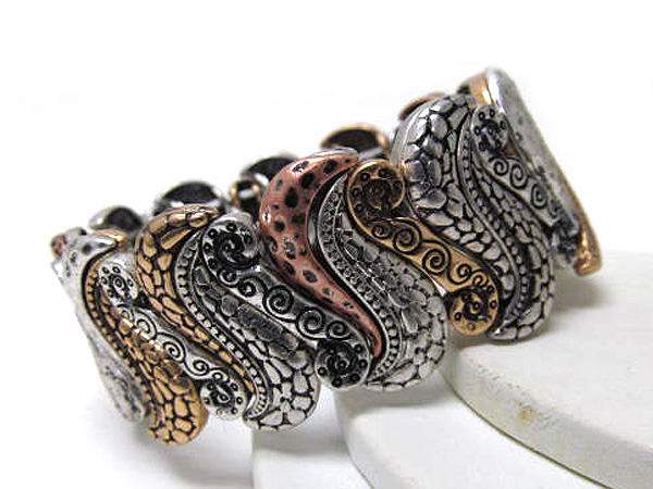 Chicos style art textured casting metal link stretch bracelet