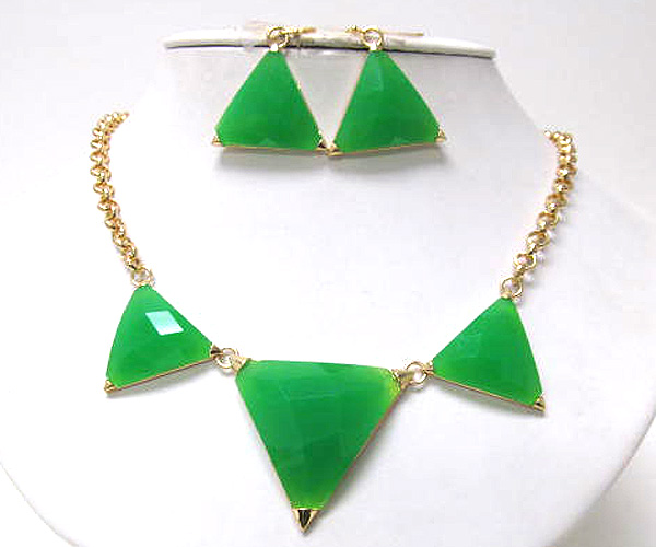 Triangle fashion colorful acryl and metal corner chain necklace earring set