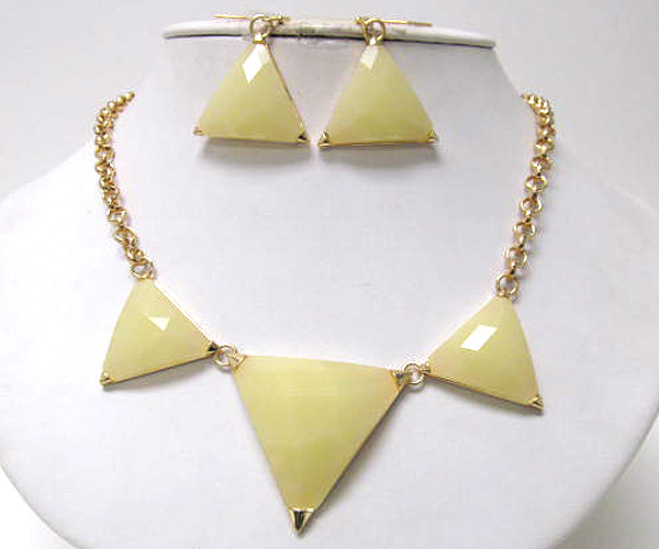 Triangle fashion colorful acryl and metal corner chain necklace earring set