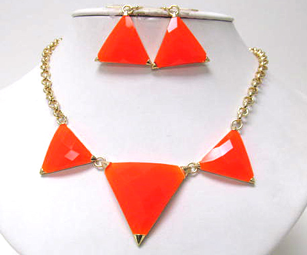 Triangle fashion colorful acryl and metal corner chain necklace earring set