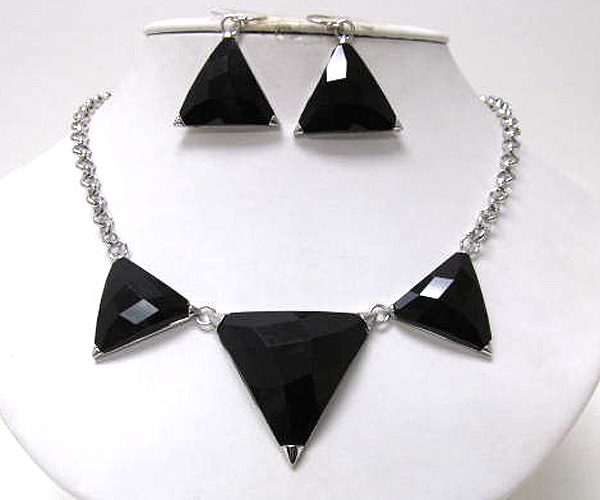 Triangle fashion colorful acryl and metal corner chain necklace earring set