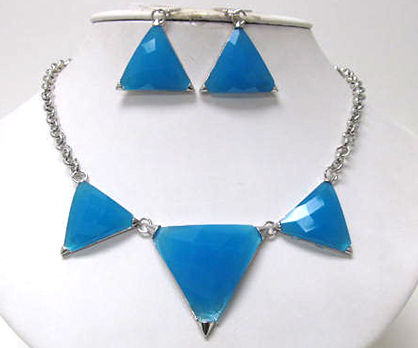 Triangle fashion colorful acryl and metal corner chain necklace earring set