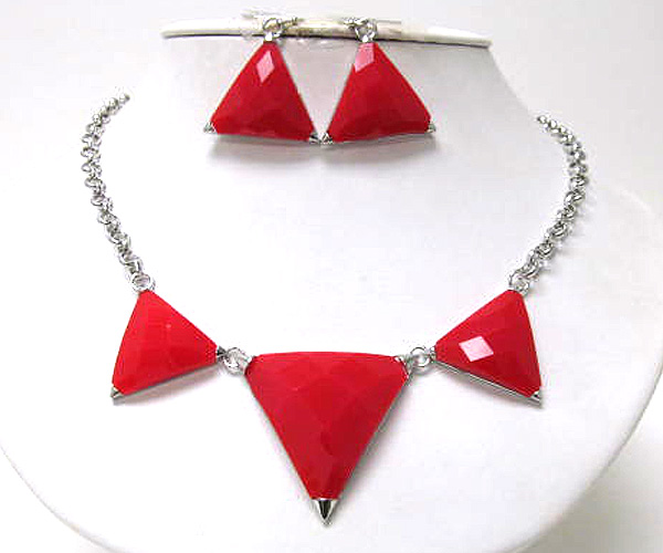 Triangle fashion colorful acryl and metal corner chain necklace earring set