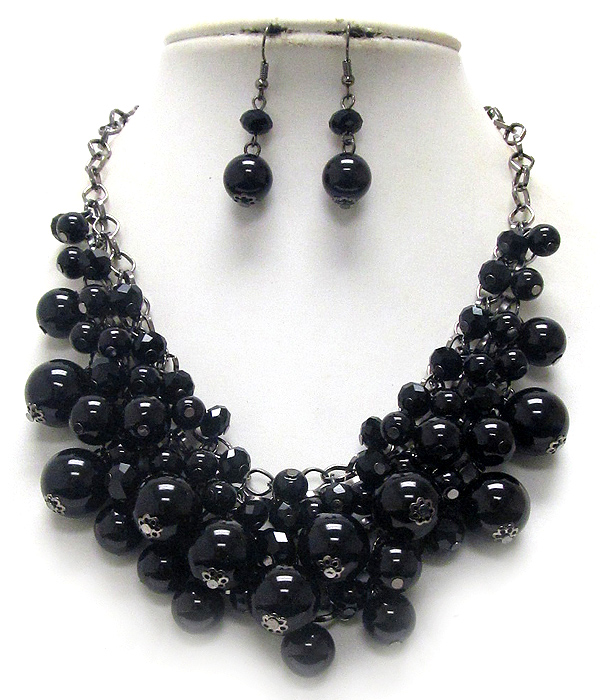 Multi strand metallic pearl ball and chain necklace set