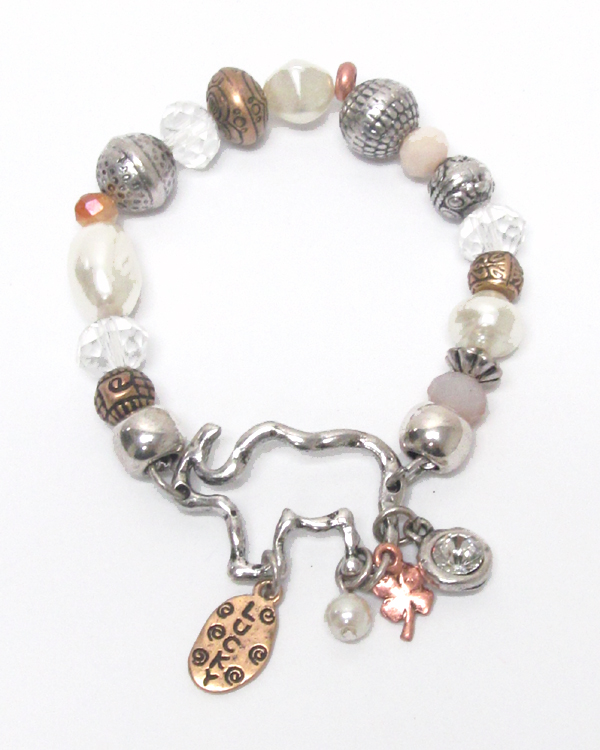 Elephant and luck charm multi beads stretch bracelet 