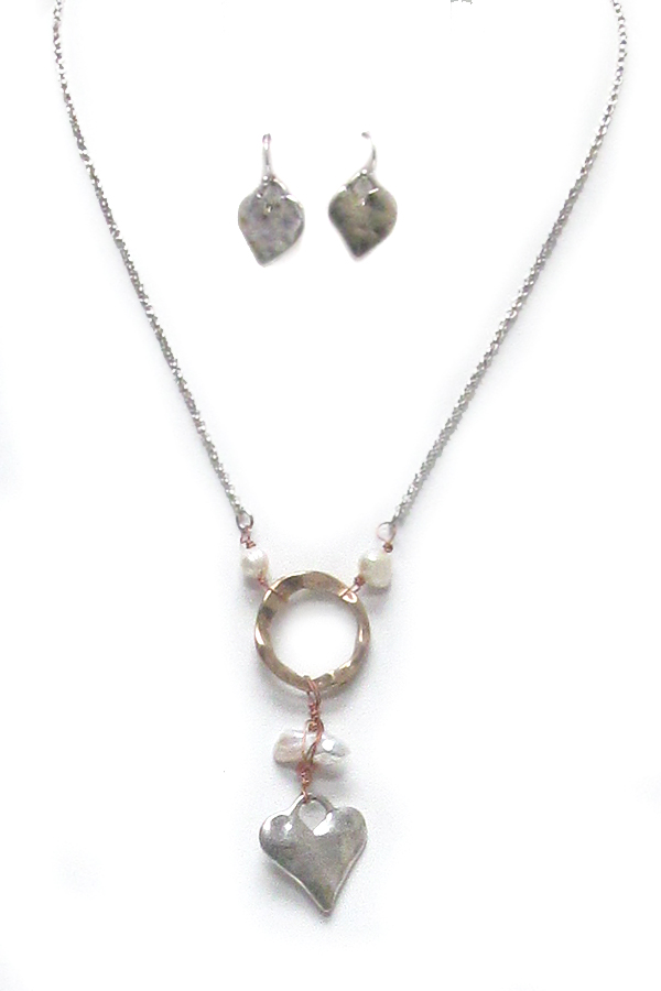 Heart shape vintage metal handmade style long necklace set 