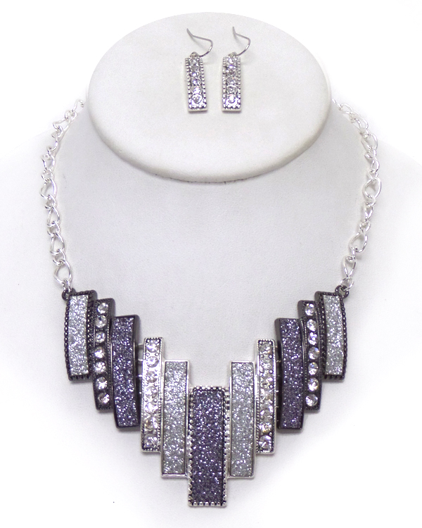 Multi crystal bar link drop  statement necklace set