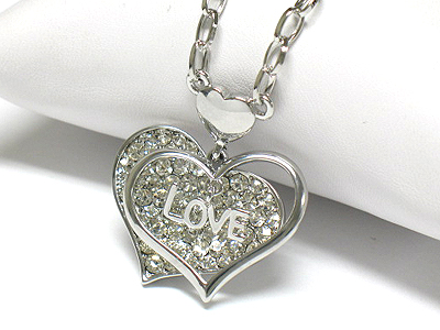 Crystal love theme dual heart necklace