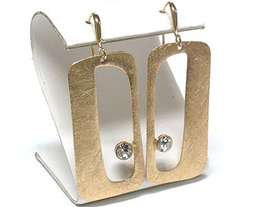 Crystal stud scratch metal long drop earring - brass metal