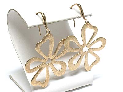 Scratch metal flower drop earring - brass metal