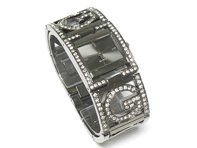 Designer inspired crystal frame metal band watch