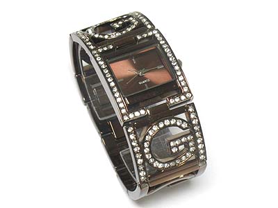 Designer inspired crystal frame metal band watch