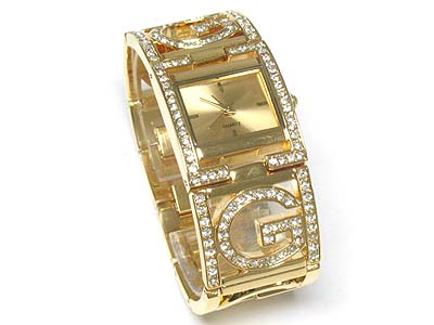 Designer inspired crystal frame metal band watch