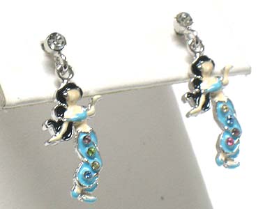 Whitegold palting crystal and enamel princess  earring