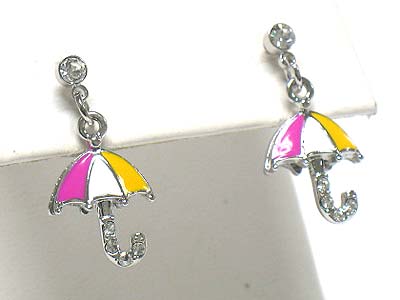 Whitegold palting crystal and enamel umbrella earring