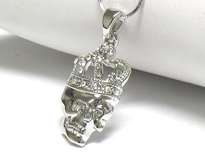 Whitegold palting crystal crown skull necklace