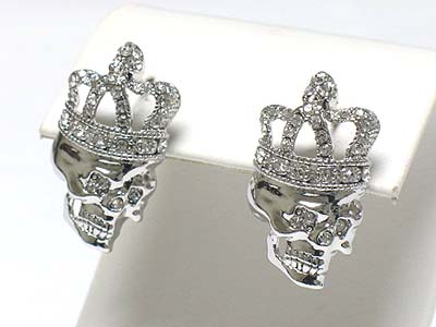 Whitegold palting crystal crown skull earring