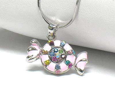 Whitegold palting crystal stud enamel miniature candy necklace