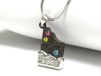 Whitegold palting crystal stud enamel miniature chocolate necklace