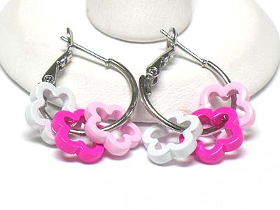 Made in korea whitegold plating three enamel flower dangle earring