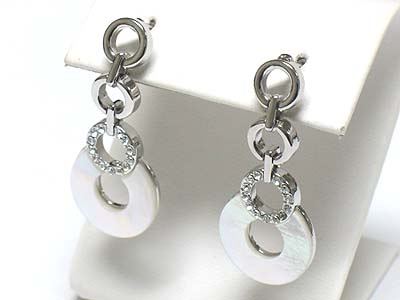 Made in korea whitegold plating crystal and mother of pearl round drop earring