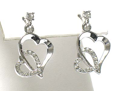 Made in korea whitegold plating crystal dual heart earring