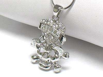 Made in korea whitegold plating crystal heart and skull necklace