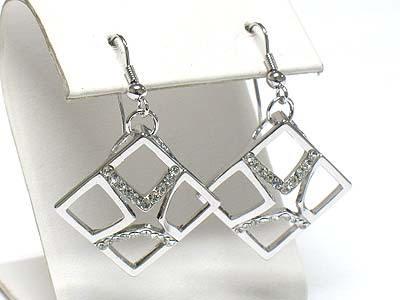 Made in korea whitegold plating crystal accent rhombus earring