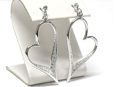 Made in korea whitegold plating crystal accent large heart earring