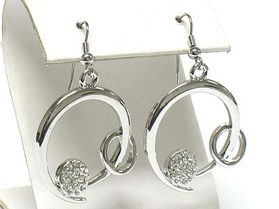 Made in korea whitegold plating crystal accent hoop drop earring - hoops