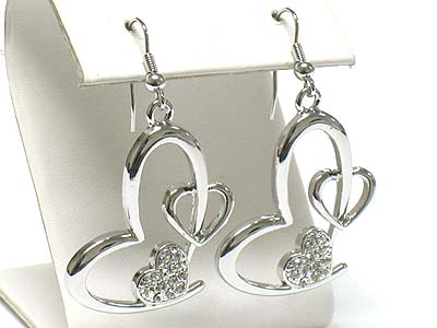 Made in korea whitegold plating crystal accent heart drop earring