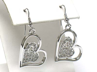 Made in korea whitegold plating crystal heart in heart earring